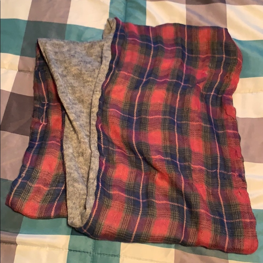 Gray and plaid infinity scarf